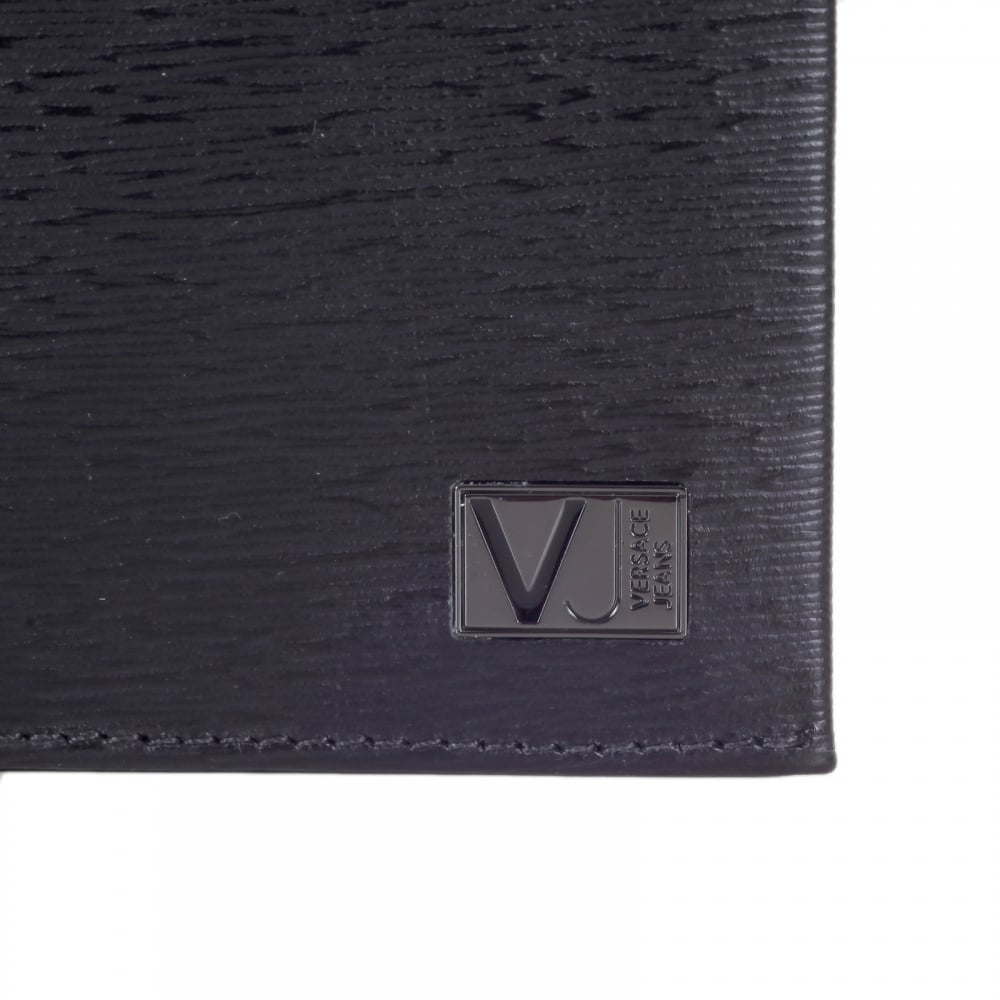 Mens Black Grain Leather Double Billfold Wallet  E3YMBPD3 with Coin Pouch and Eight Credit Card Space