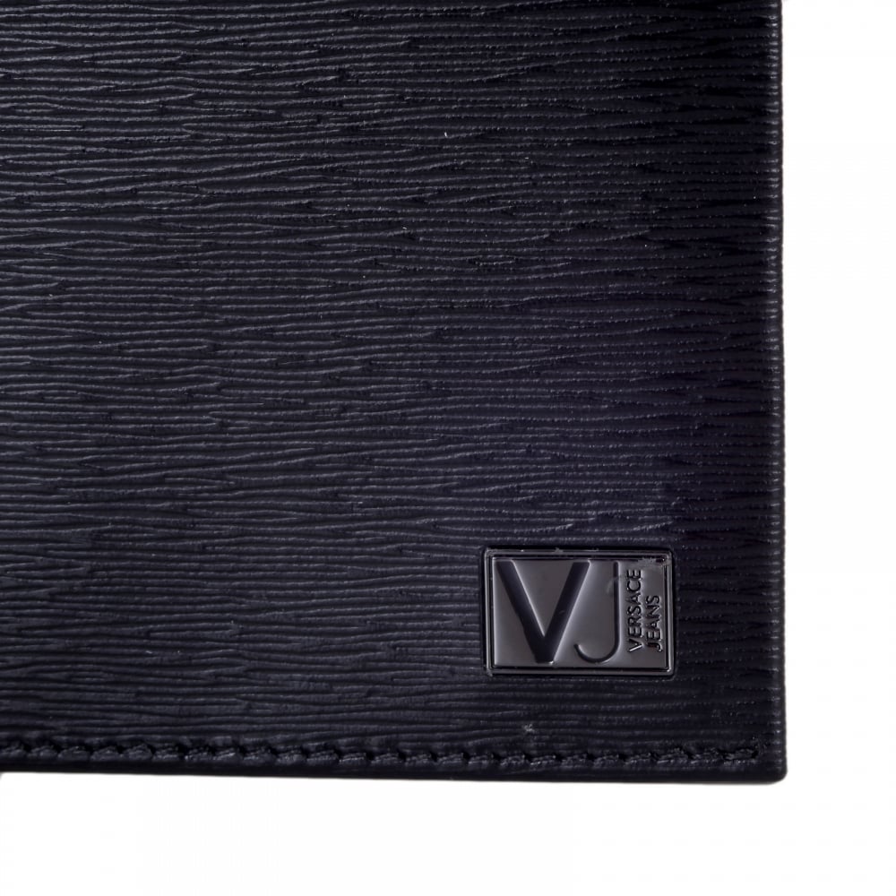 Mens Black Textured Leather Double Billfold Wallet with Ten Credit Card Space