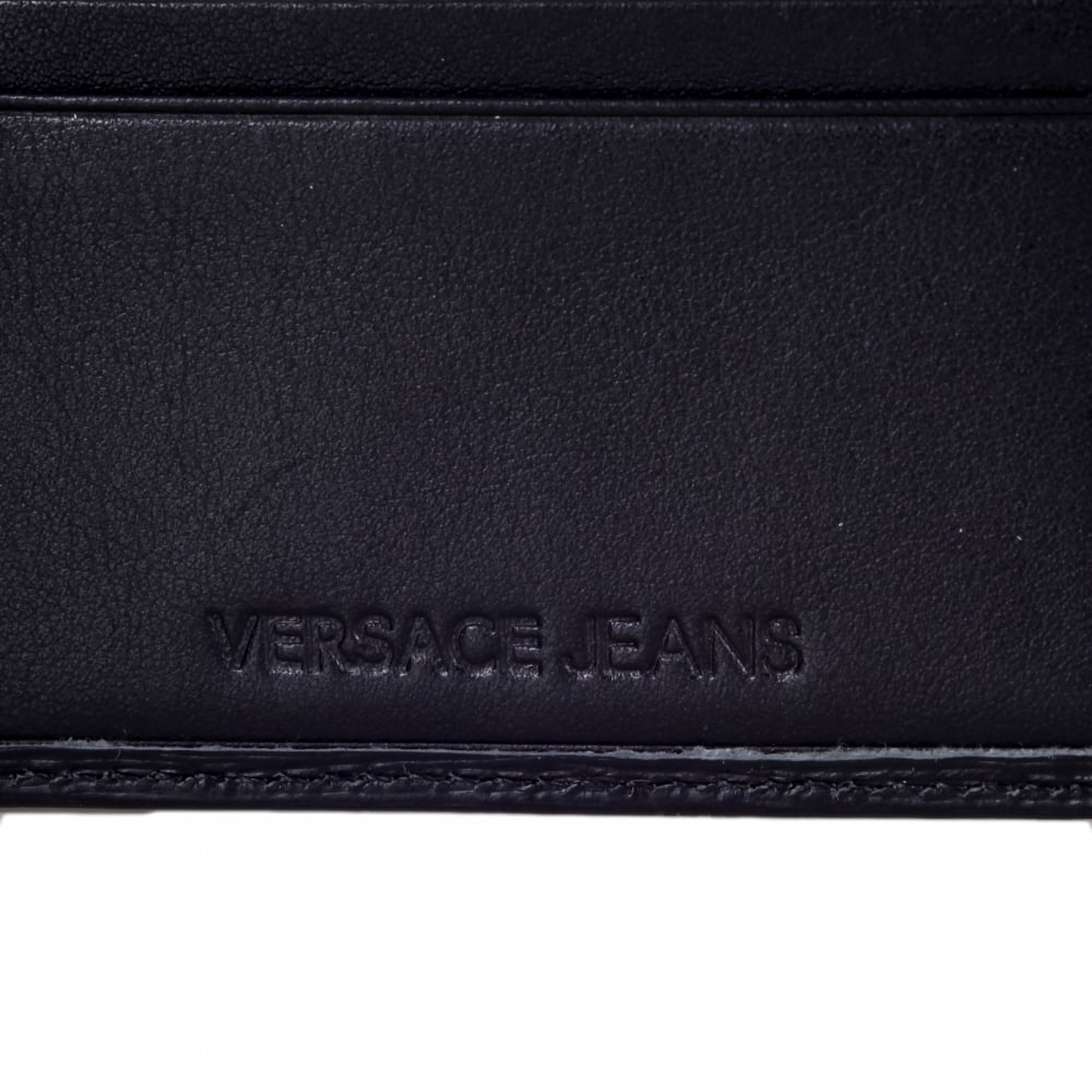 Mens Black Textured Leather Double Billfold Wallet with Ten Credit Card Space