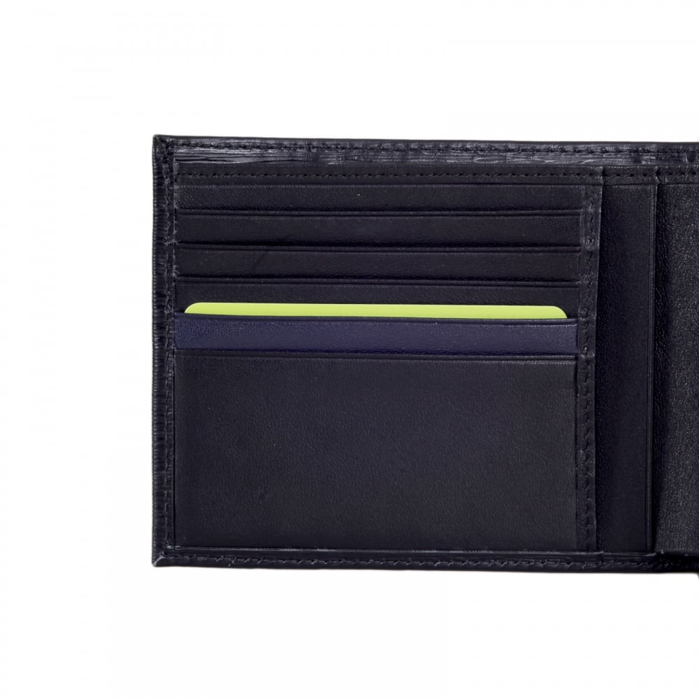 Mens Black Textured Leather Double Billfold Wallet with Ten Credit Card Space