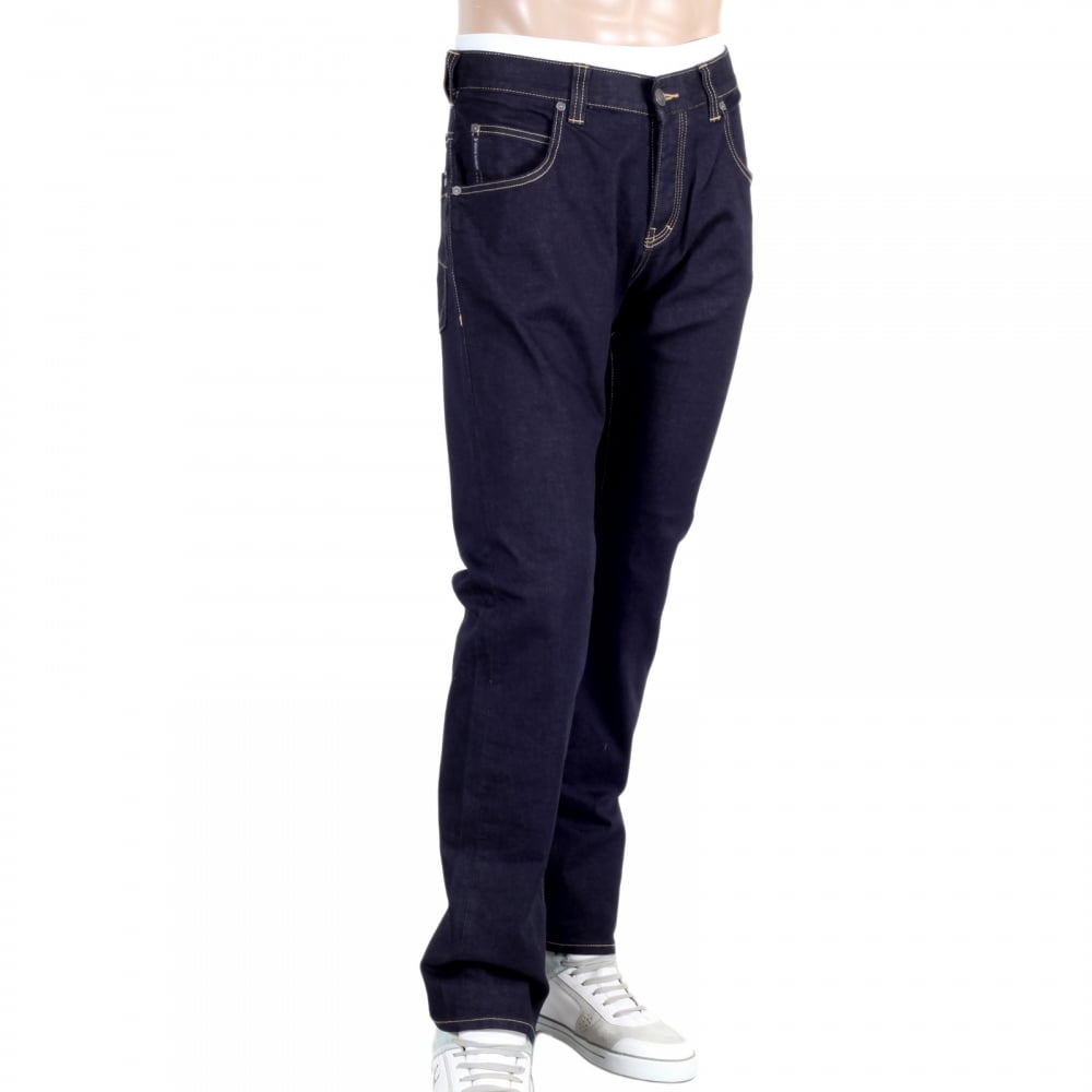 Mens Low Waist Regular Leg Button Fly Stretch Comfort Fabric J08 Dark Denim Jeans