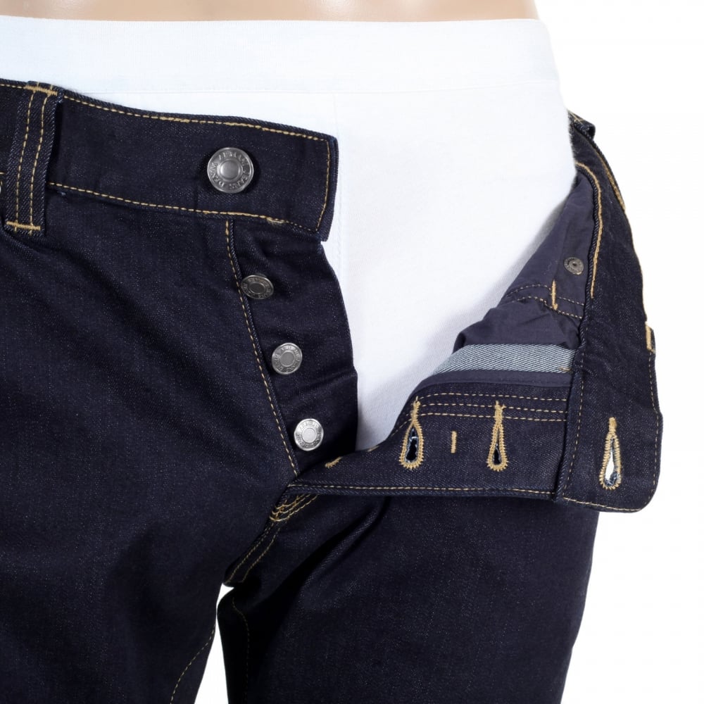Mens Low Waist Regular Leg Button Fly Stretch Comfort Fabric J08 Dark Denim Jeans