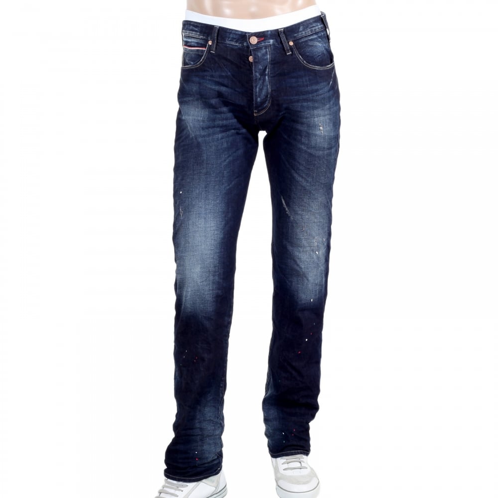Made in Italy J91 Stretched Denim Jeans with Frayed Patches and Staining