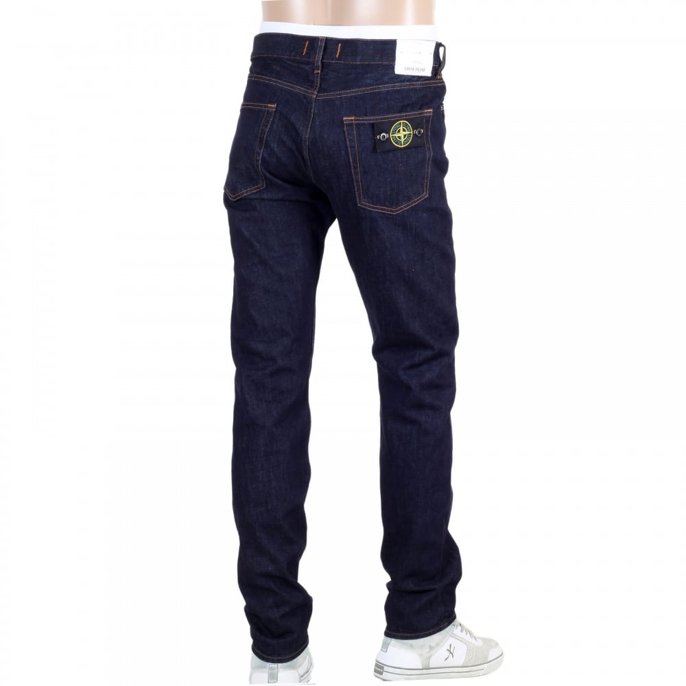 Five Pocket Button Fly Dark Washed Indigo Slim Fit Denim Jeans for Men