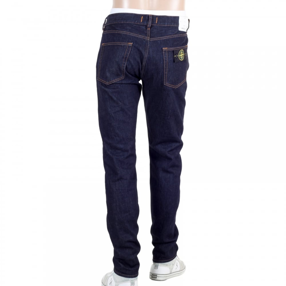 Five Pocket Button Fly Dark Washed Indigo Slim Fit Denim Jeans for Men