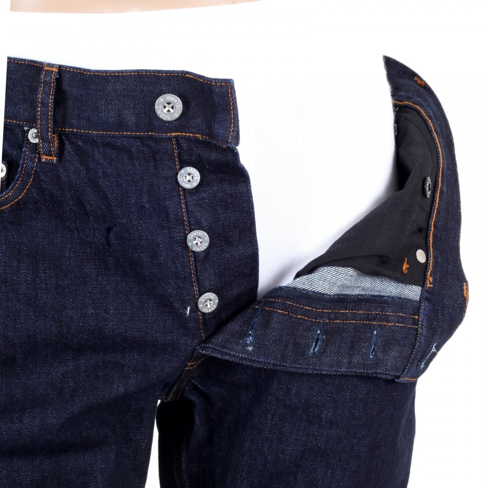 Five Pocket Button Fly Dark Washed Indigo Slim Fit Denim Jeans for Men