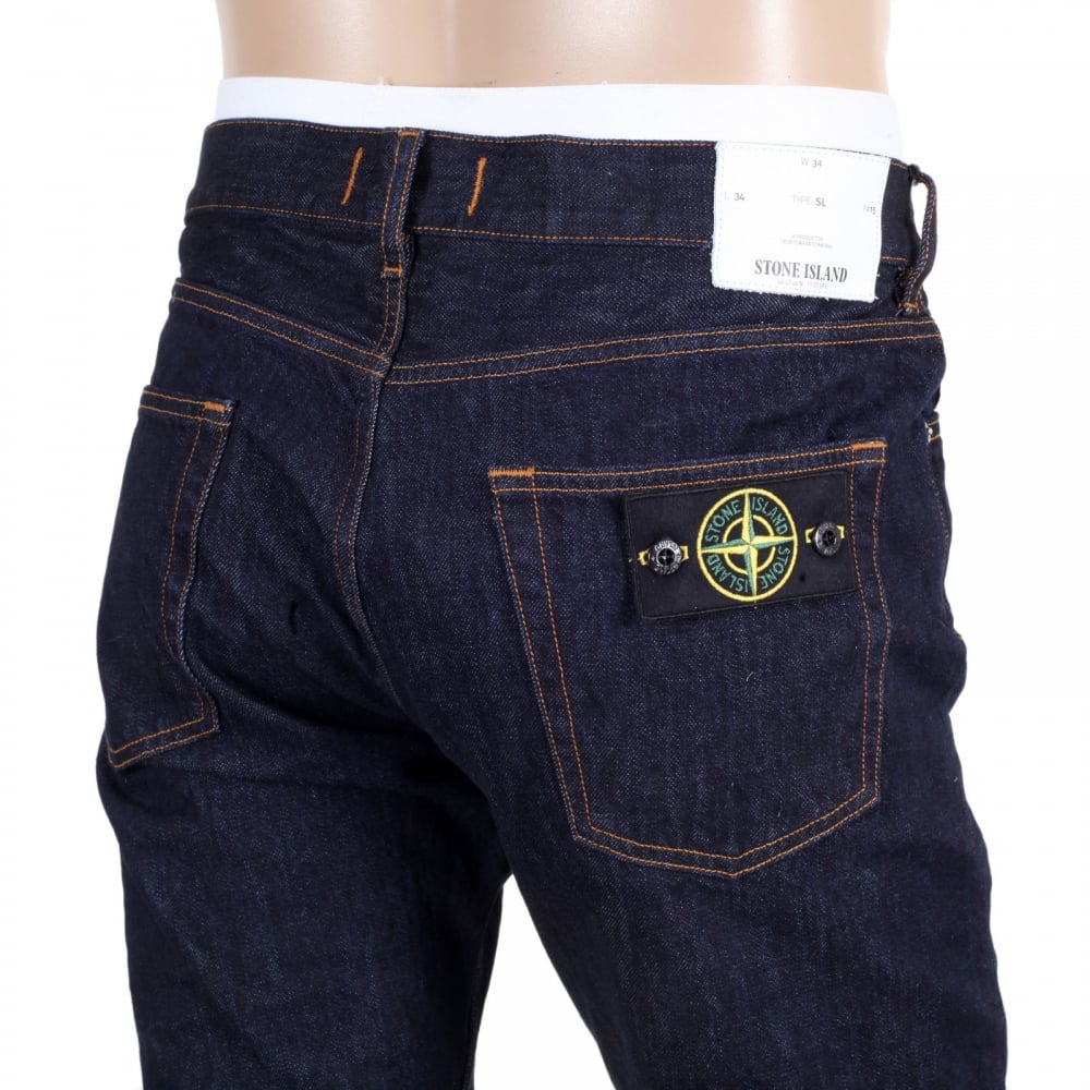Five Pocket Button Fly Dark Washed Indigo Slim Fit Denim Jeans for Men