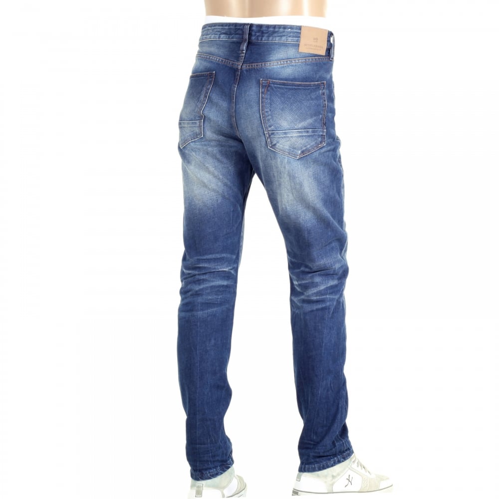 Mens Ralston Regular Slim Fit Jeans with Whiskering and Heavy Fading