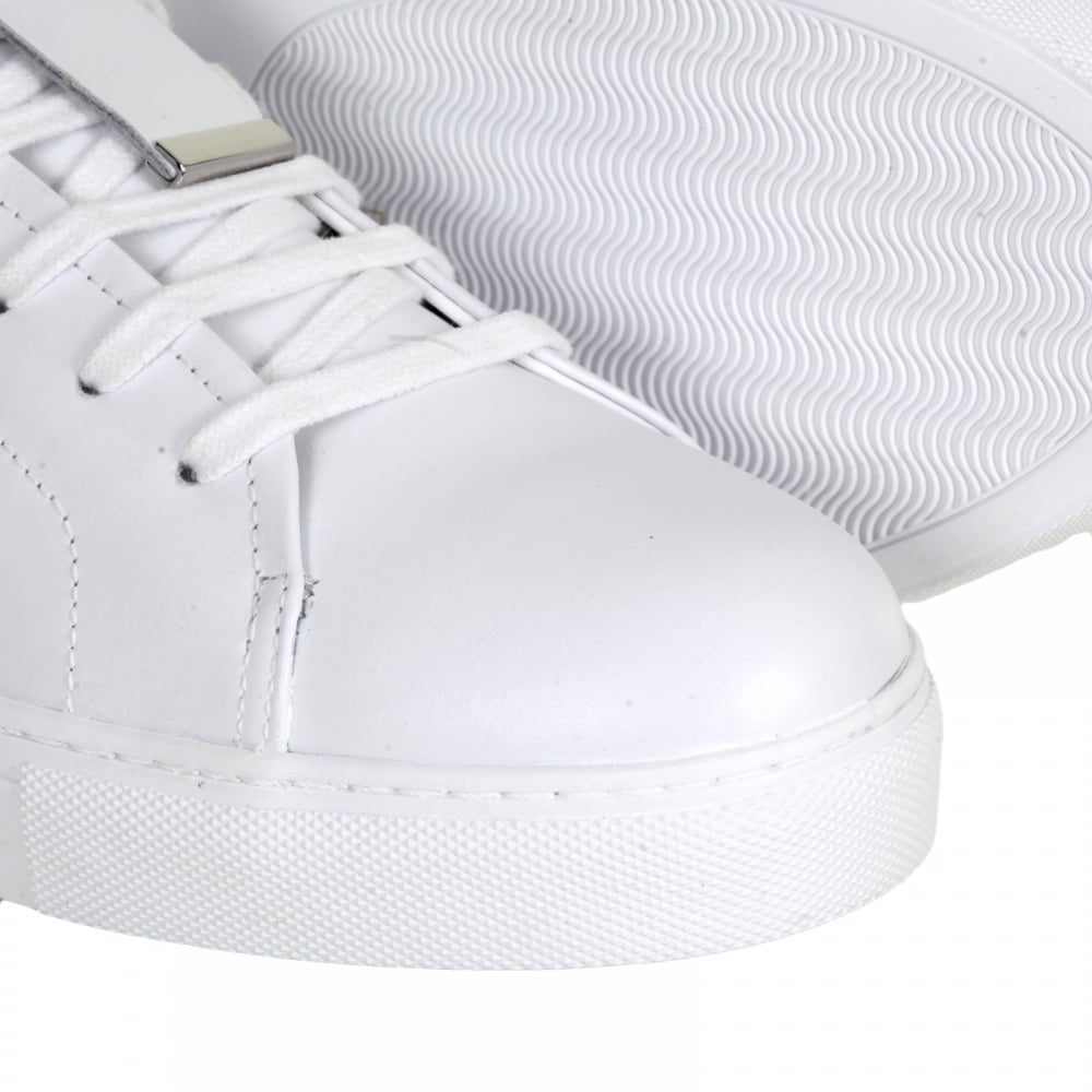 White High Top Leather Trainers with Lion Head Logo Buckle