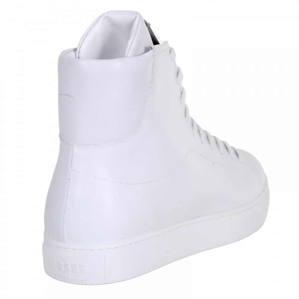 White High Top Leather Trainers with Lion Head Logo Buckle