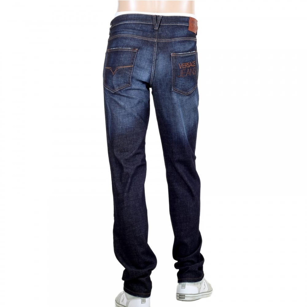 Mens Stretch Denim Jeans with Embroidered Logo on the Back Pocket