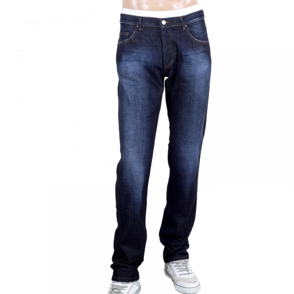 Mens Stretch Denim Jeans with Embroidered Logo on the Back Pocket