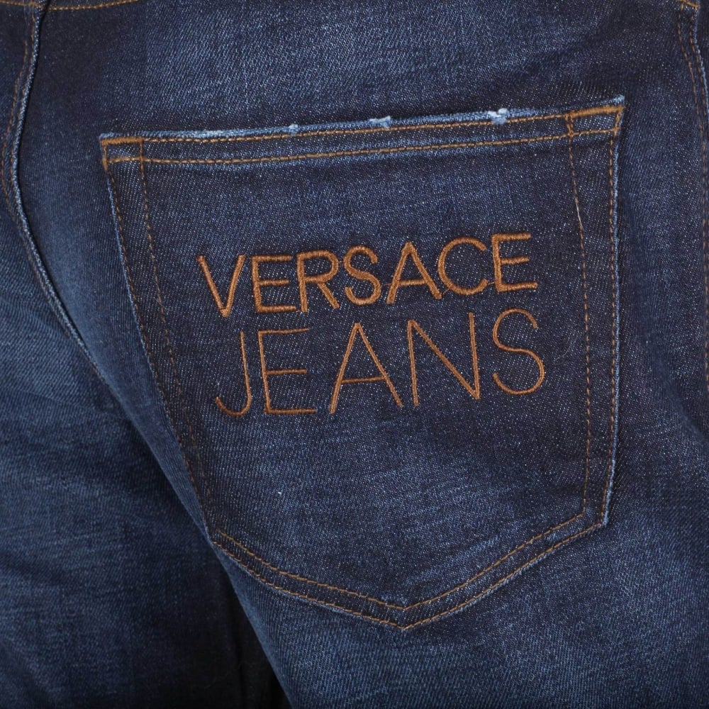 Mens Stretch Denim Jeans with Embroidered Logo on the Back Pocket