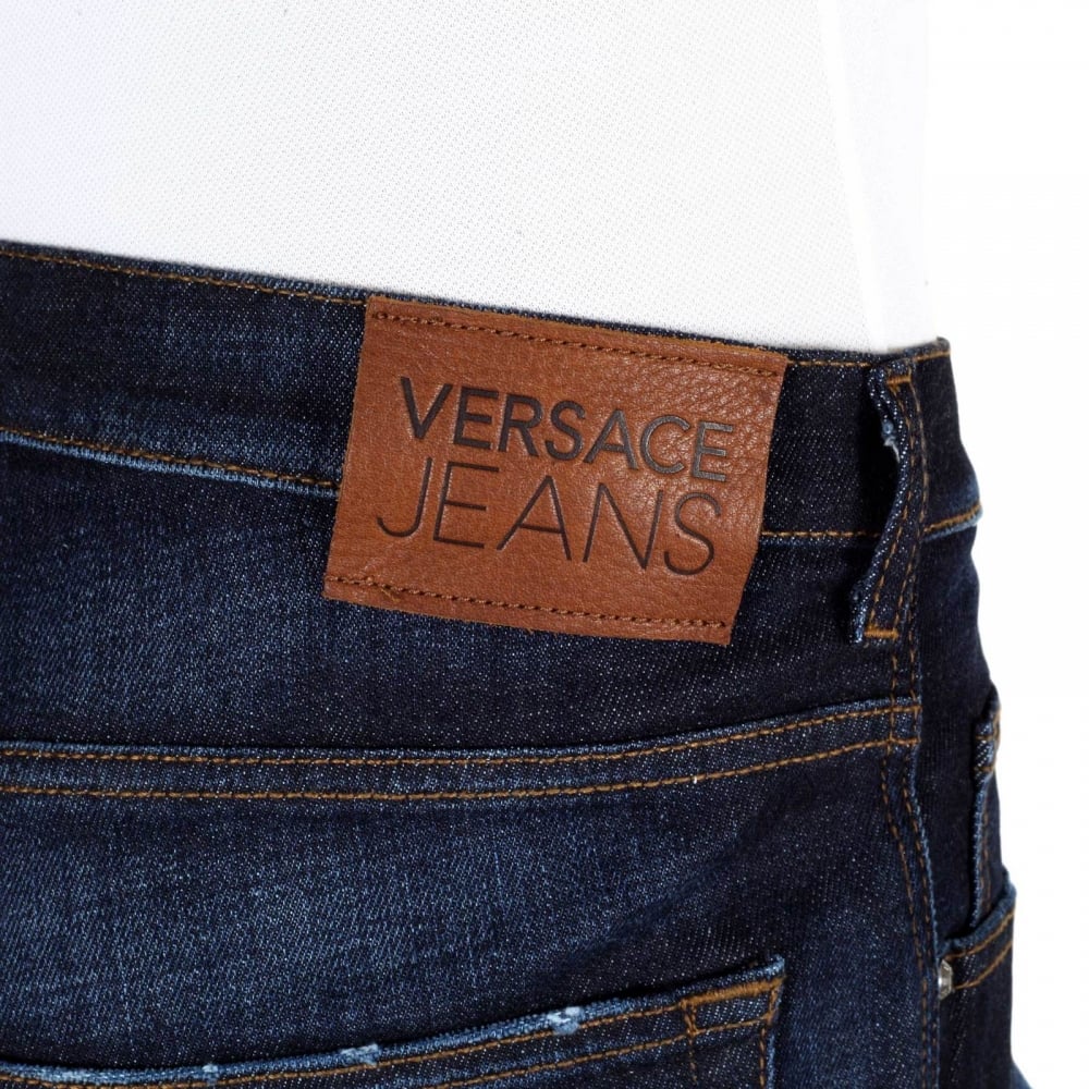Mens Stretch Denim Jeans with Embroidered Logo on the Back Pocket