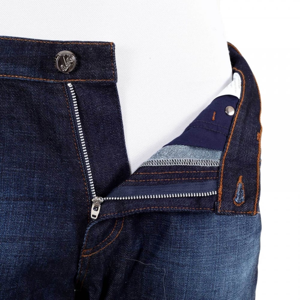 Mens Stretch Denim Jeans with Embroidered Logo on the Back Pocket