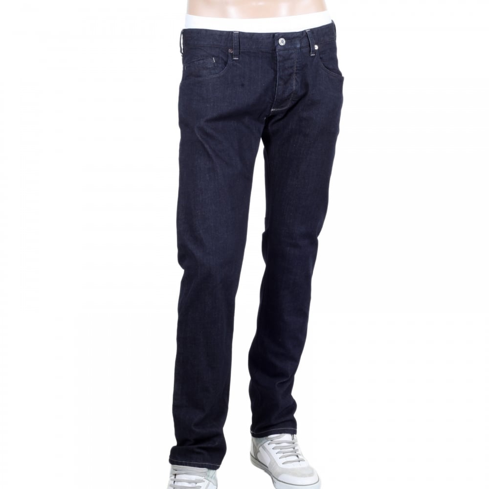 Mens Slim Fit Dark Indigo Wash J23 Stretch Denim Jeans with Red Selvedge Trim Back Pocket
