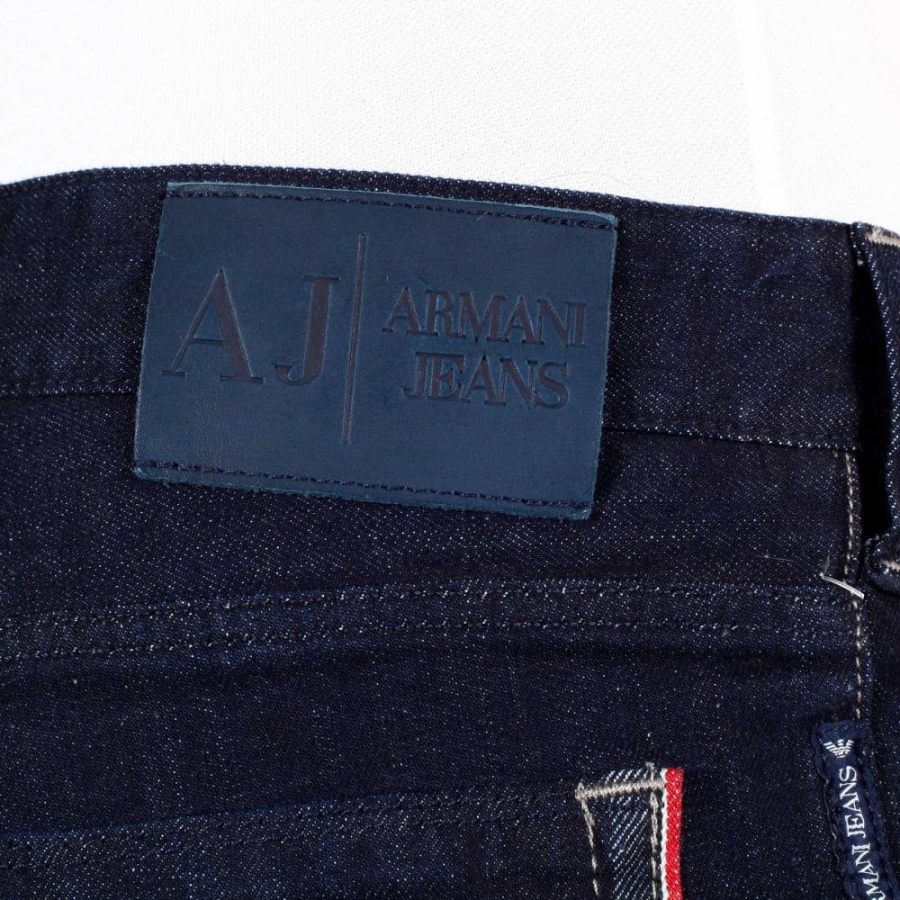 Mens Slim Fit Dark Indigo Wash J23 Stretch Denim Jeans with Red Selvedge Trim Back Pocket