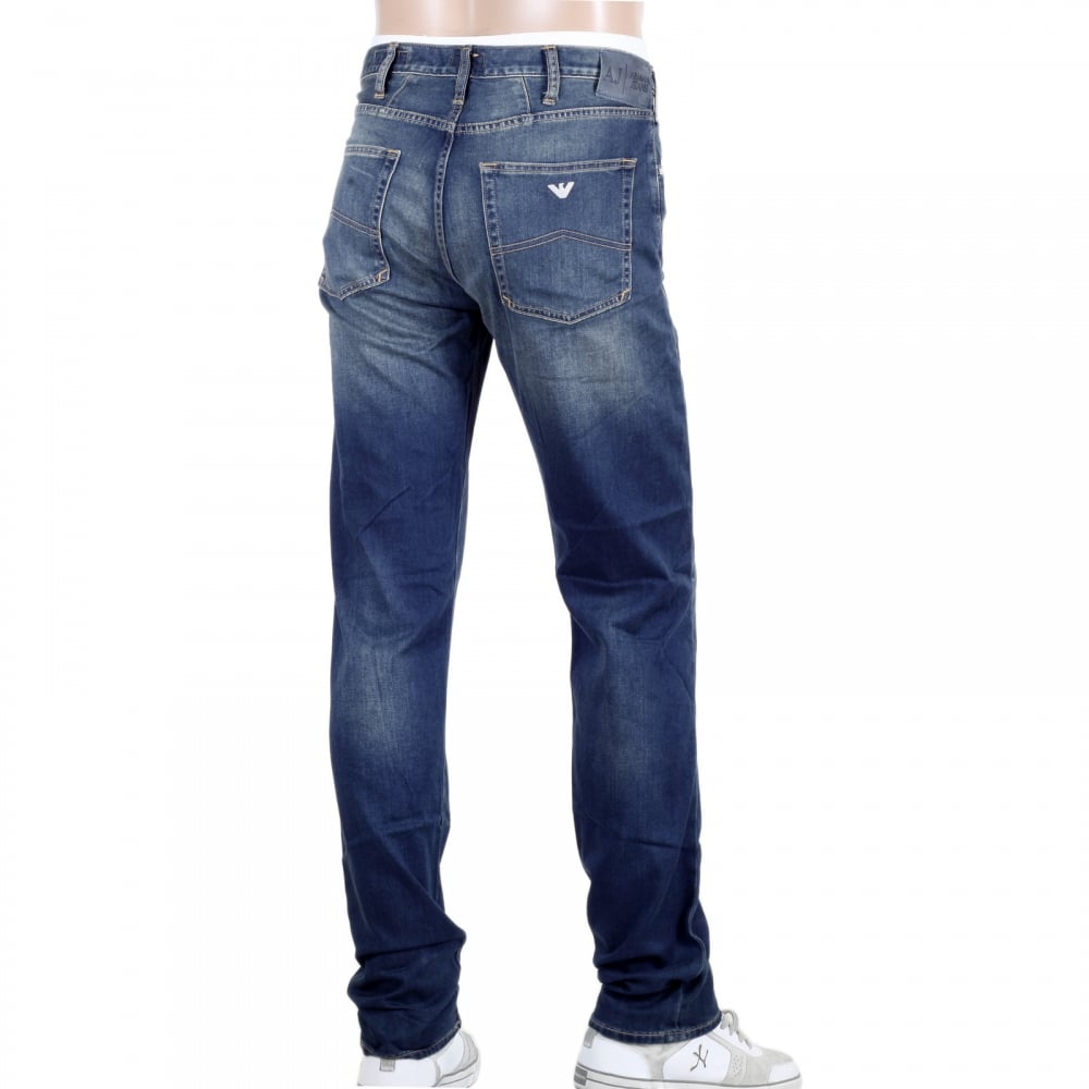 Mens Regular Fit Comfort Fabric J45 Denim Jeans with Heavy Fading on the Front and Back
