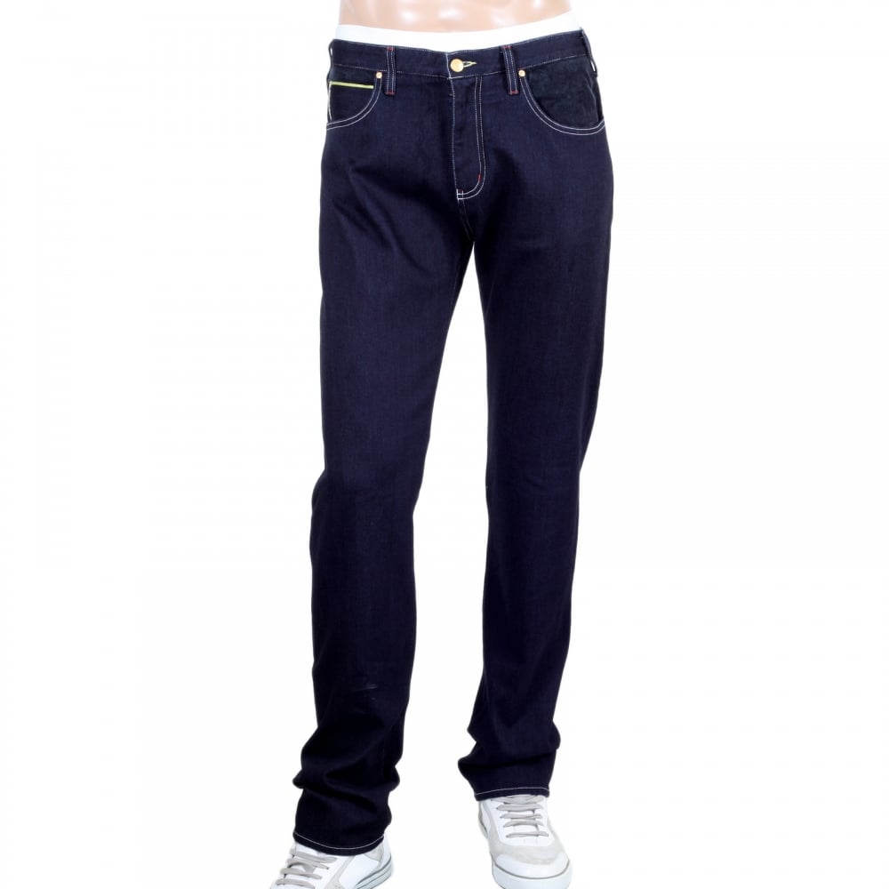 Rich Dark Indigo Luxury Edition Goldenblue J45 Made in Italy Jeans for Men with Coloured Selvedge Trim Pocket