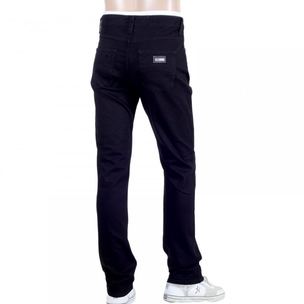 Mens Stretch J15 Regular Fit Medium Waist Straight and Tight Leg Stretch Black Denim Jeans