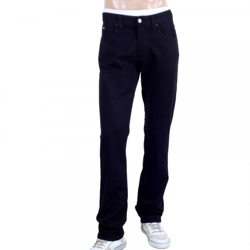 Mens Stretch J15 Regular Fit Medium Waist Straight and Tight Leg Stretch Black Denim Jeans