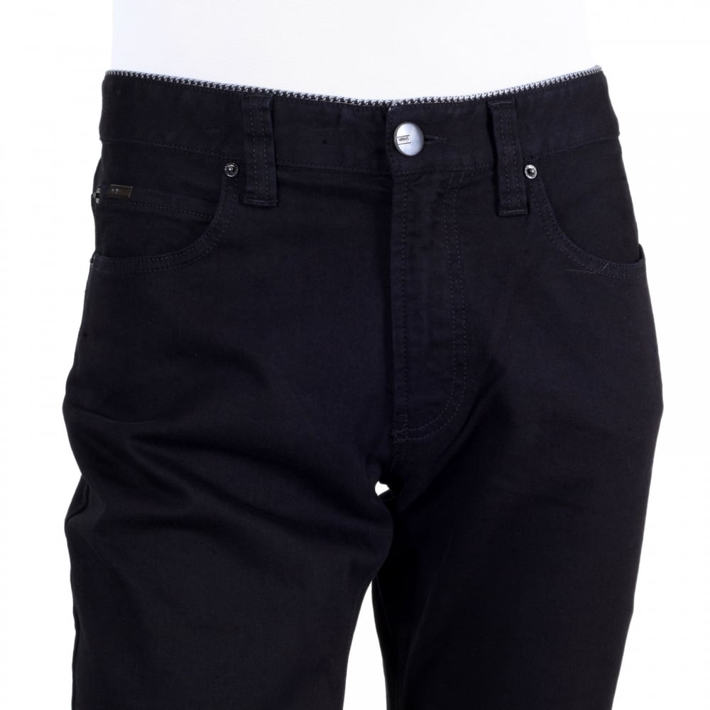 Mens Stretch J15 Regular Fit Medium Waist Straight and Tight Leg Stretch Black Denim Jeans