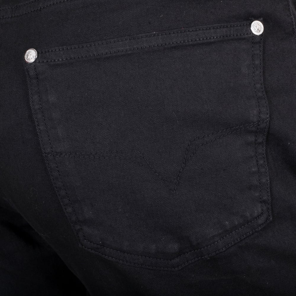 Mens Black Slim Fit Low Waist Stretch Denim Jeans with Silver Lion Head Studs