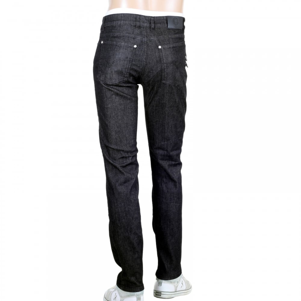 Black Slim Fit Low Waist Stretch Jeans with Silver Lion Head Studs and Removable Lion Head Safety Pins