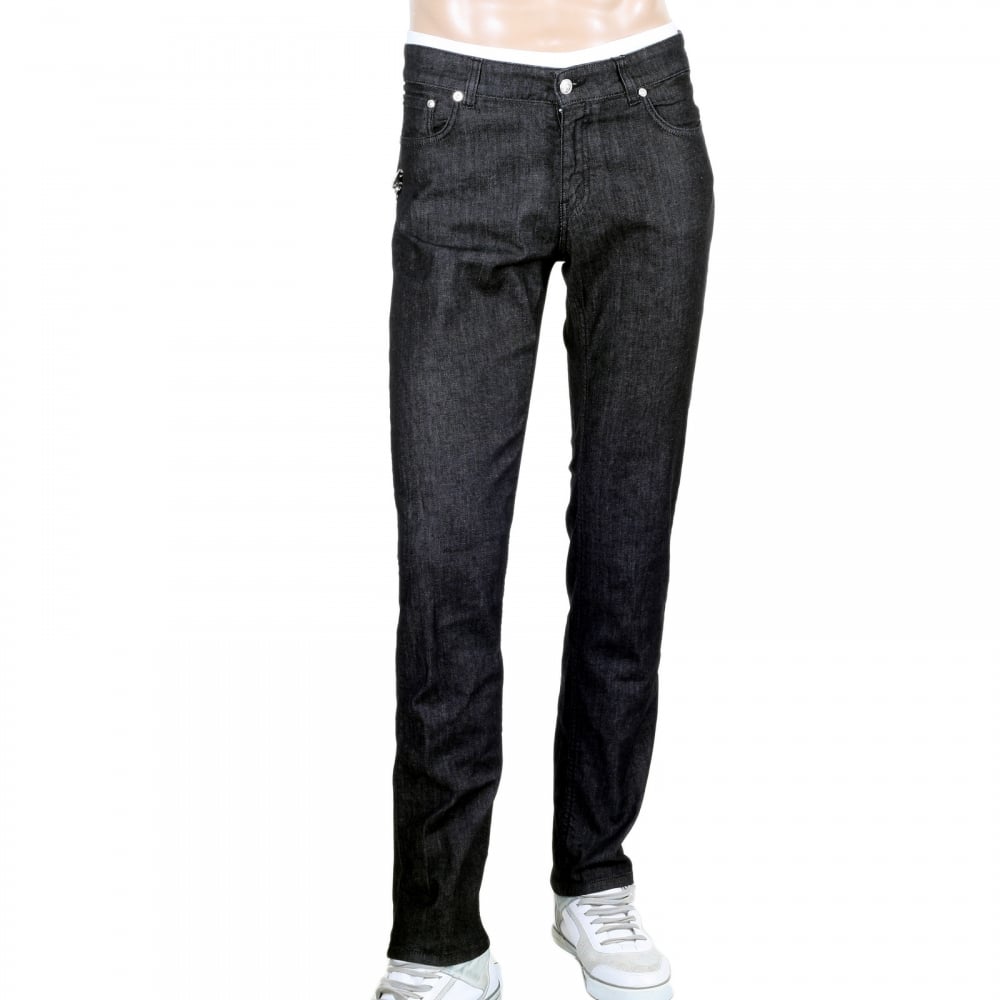 Black Slim Fit Low Waist Stretch Jeans with Silver Lion Head Studs and Removable Lion Head Safety Pins