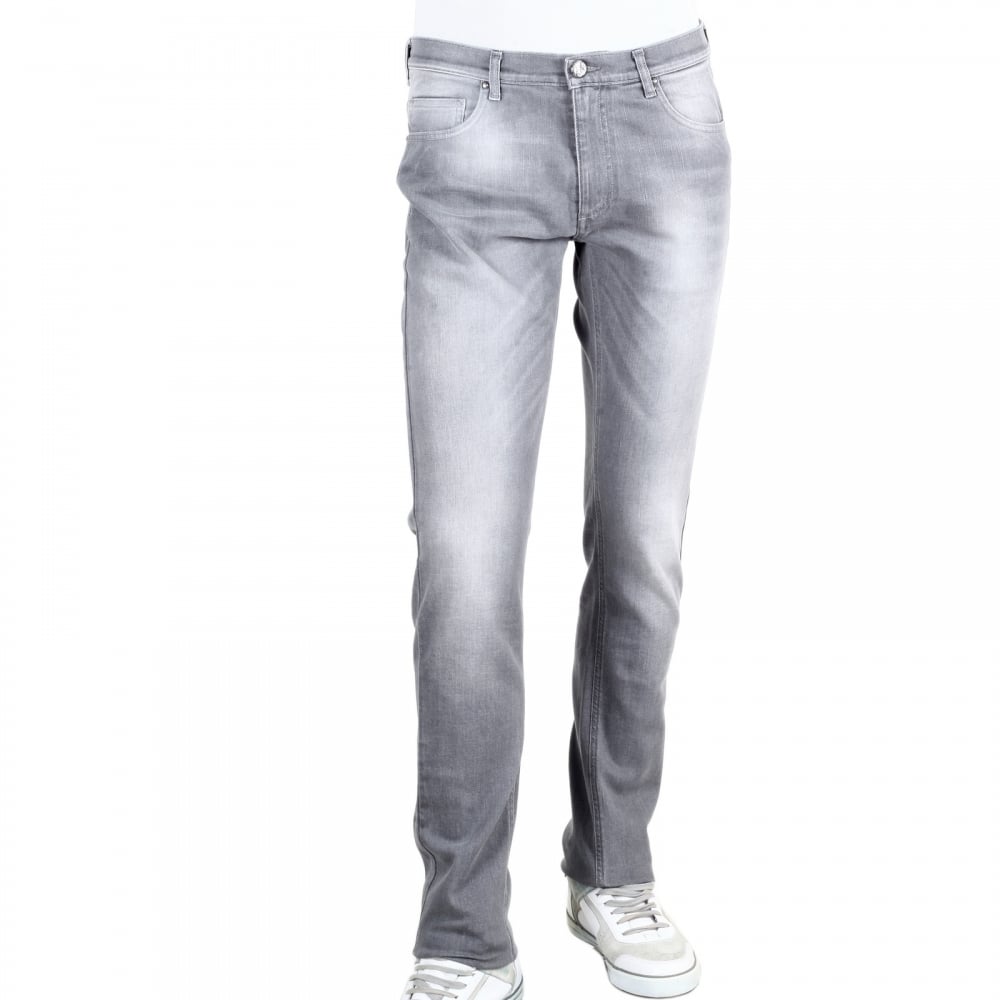 Washed Grey Low Rise Skinny P Tiger Mens Stretch Jeans with Heavy Fading
