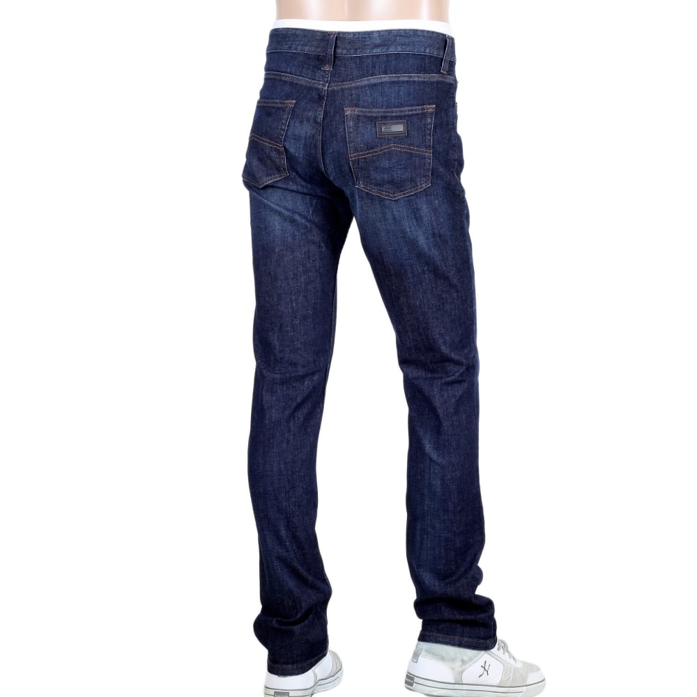 J15 Regular Fit Medium Waist Straight and Tight Leg Stretch Blue Denim Jeans with Faded Front and Back
