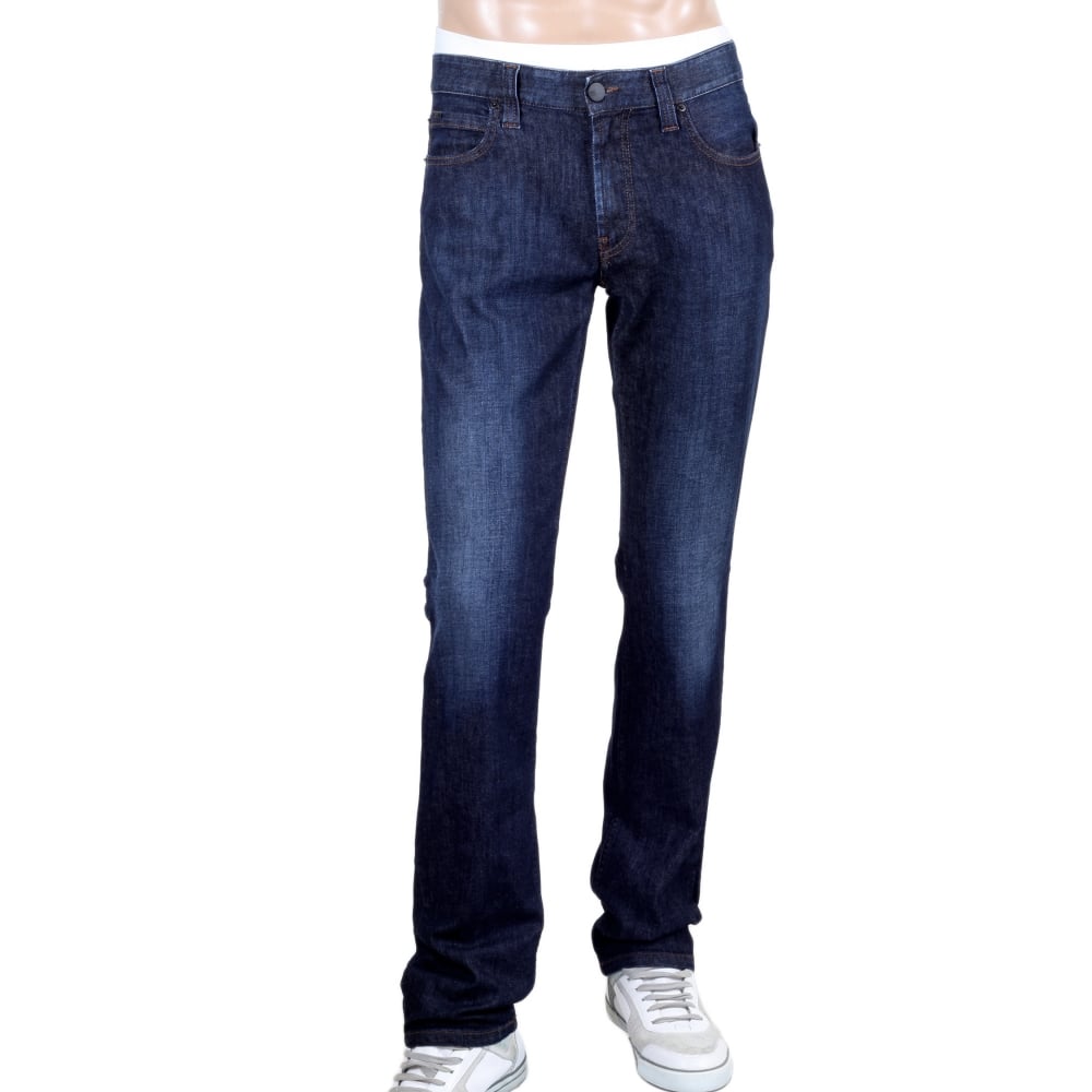 J15 Regular Fit Medium Waist Straight and Tight Leg Stretch Blue Denim Jeans with Faded Front and Back