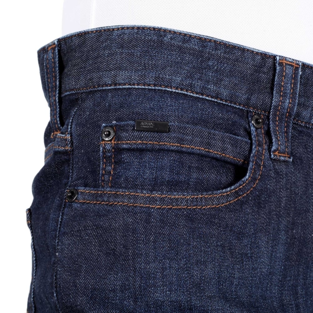J15 Regular Fit Medium Waist Straight and Tight Leg Stretch Blue Denim Jeans with Faded Front and Back
