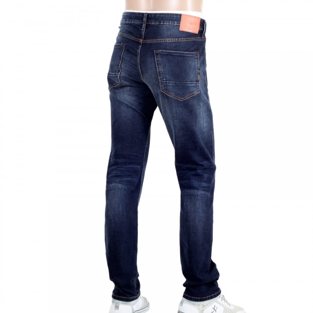 Ralston Dawn to Dusk Washed Dark Blue Indigo Denim Slim Fit Jeans with Worn Finish