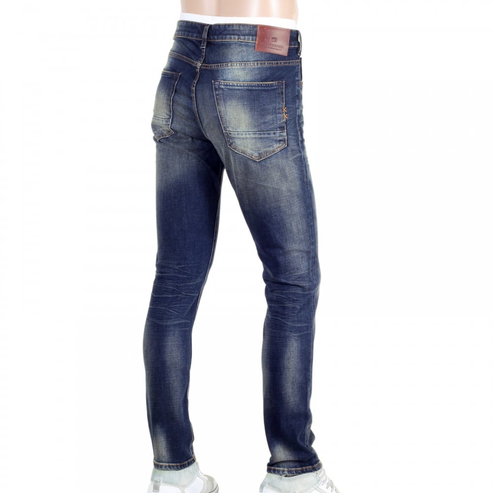 Hard Wash Blue Denim Jeans with Skinny Fit with a Zip Fly