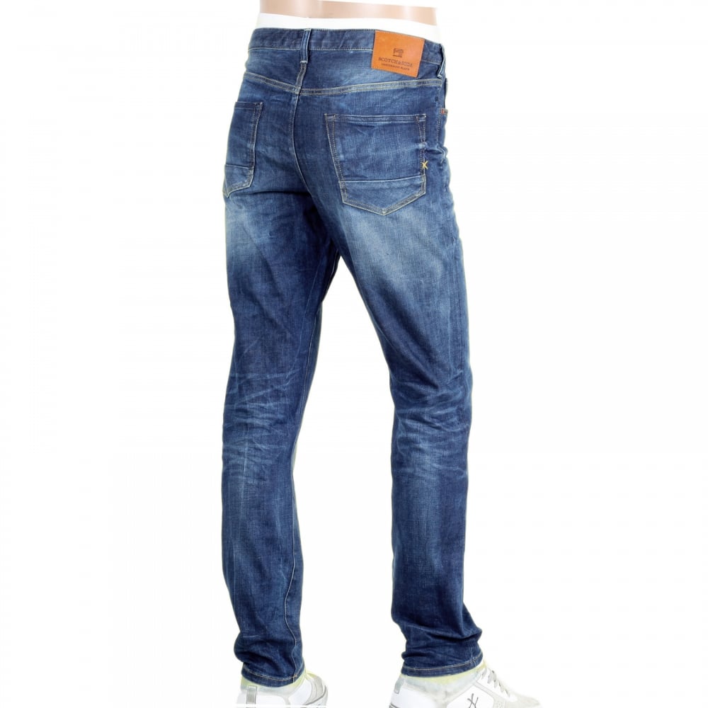 Mens Slim Fit Lower Rise Catch 22 Blue Stretch Denim Jeans with Zip Fly