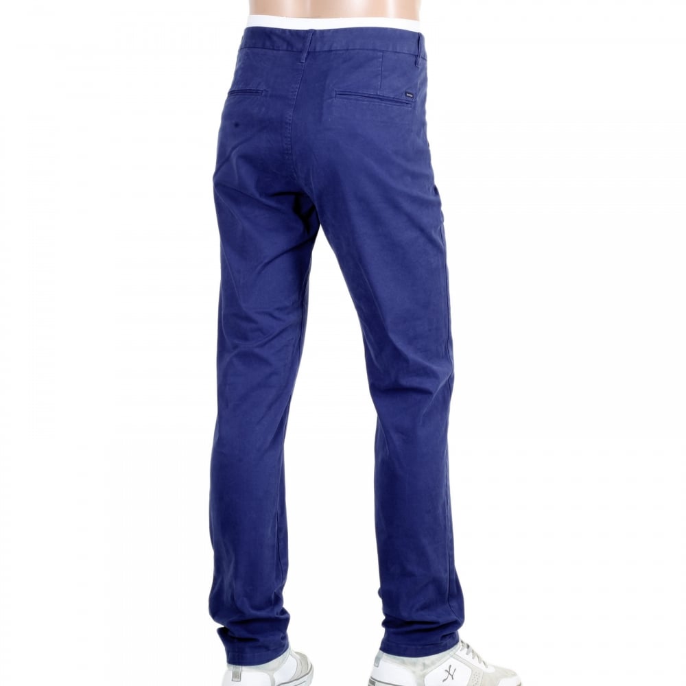 Mens Regular Slim Fit Stuart Stretch Cotton Chinos in Cobalt Blue