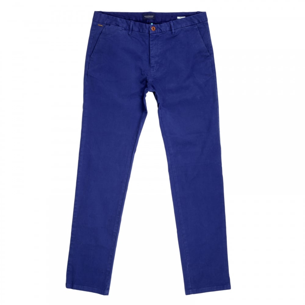 Mens Regular Slim Fit Stuart Stretch Cotton Chinos in Cobalt Blue