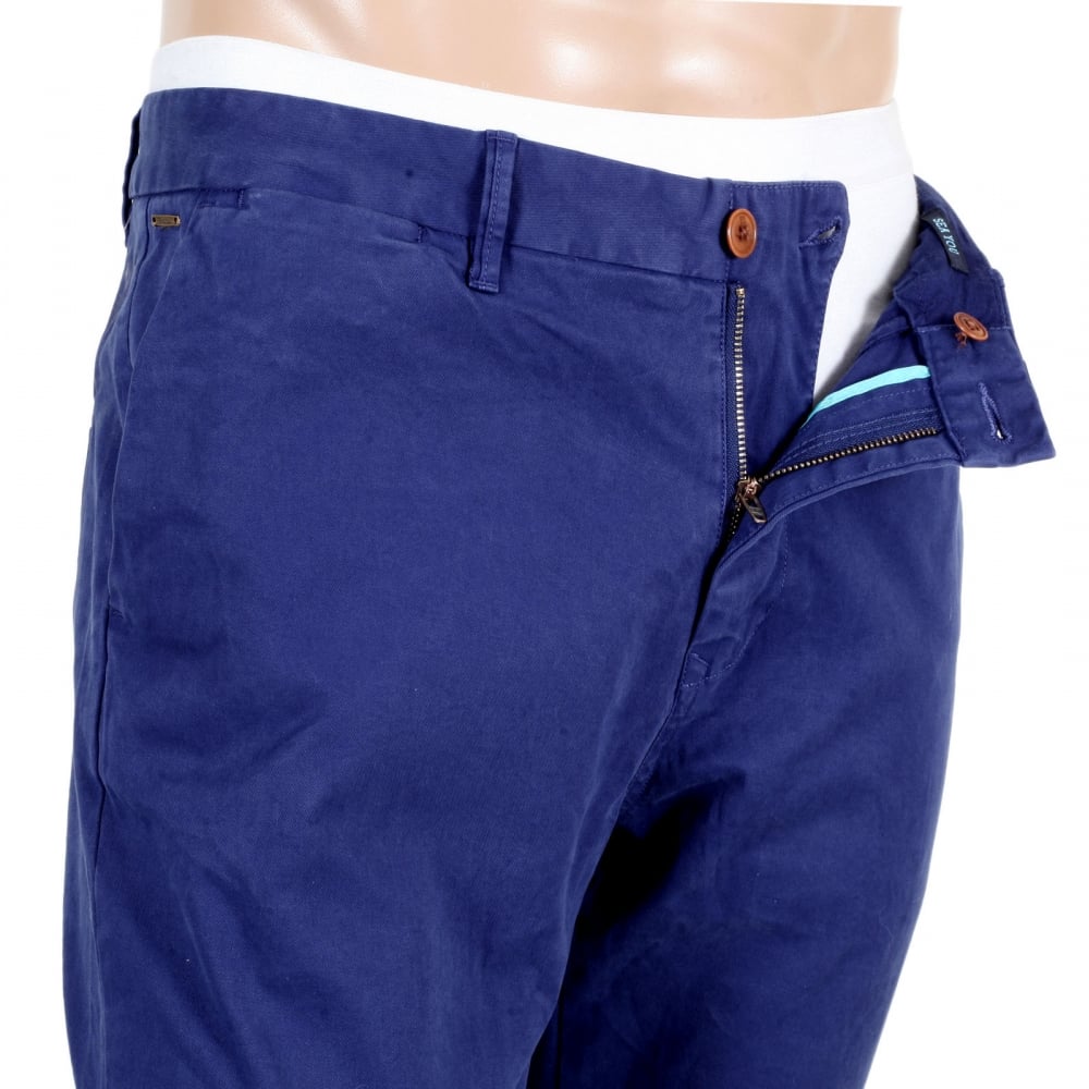 Mens Regular Slim Fit Stuart Stretch Cotton Chinos in Cobalt Blue