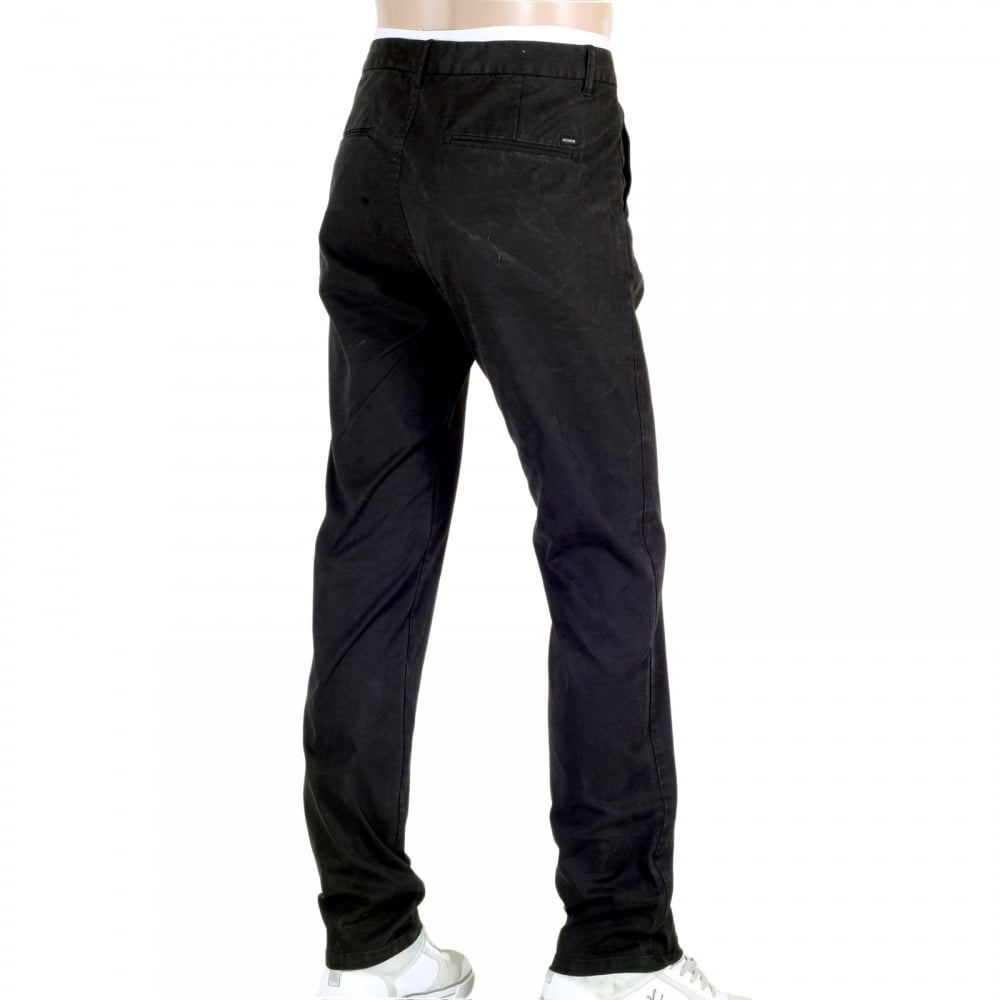 Mens Black Stuart Stretch Cotton Slim Fit Chinos with Zip Fly