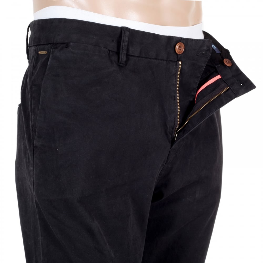 Mens Black Stuart Stretch Cotton Slim Fit Chinos with Zip Fly