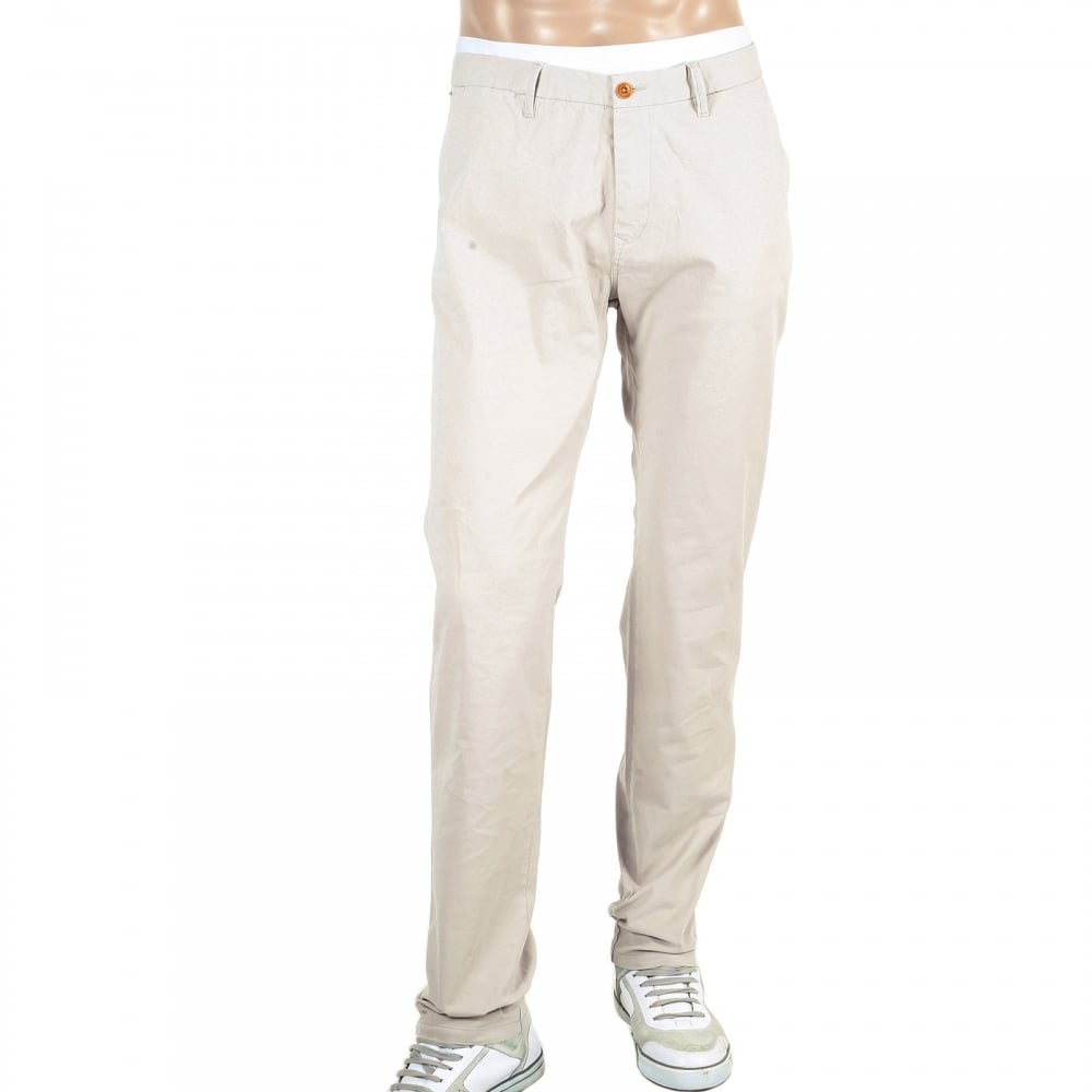 Regular Slim Fit Stone Stretch Cotton Stuart Chinos with Zip Fly for Men