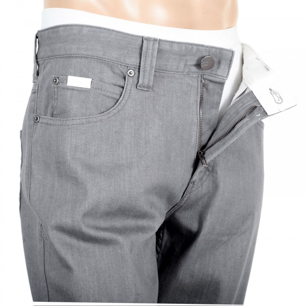 Mens Regular Fit J15 Grey Straight and Tight Leg Stretch Denim Jeans with Zip Fly