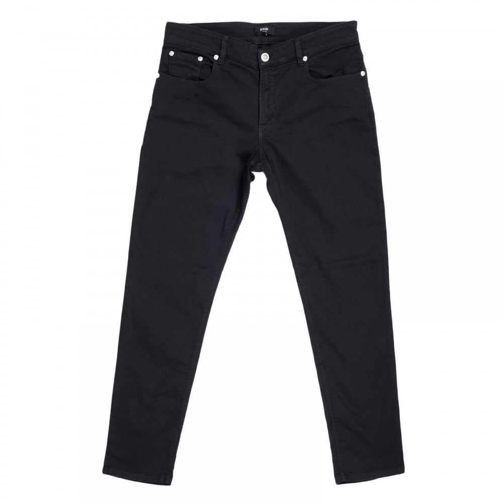 Mens Black Stretch Slimmer Fit Jeans with Silver Lion Head Rivets