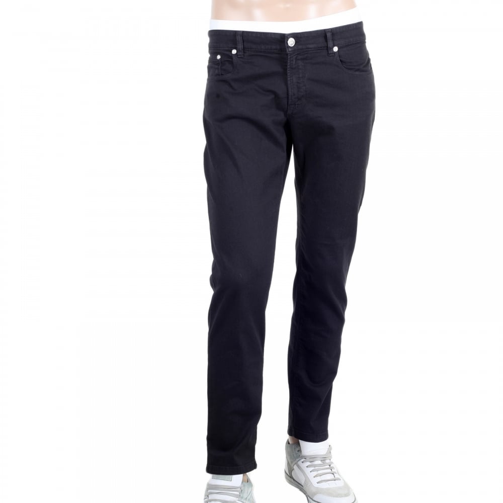 Mens Black Stretch Slimmer Fit Jeans with Silver Lion Head Rivets