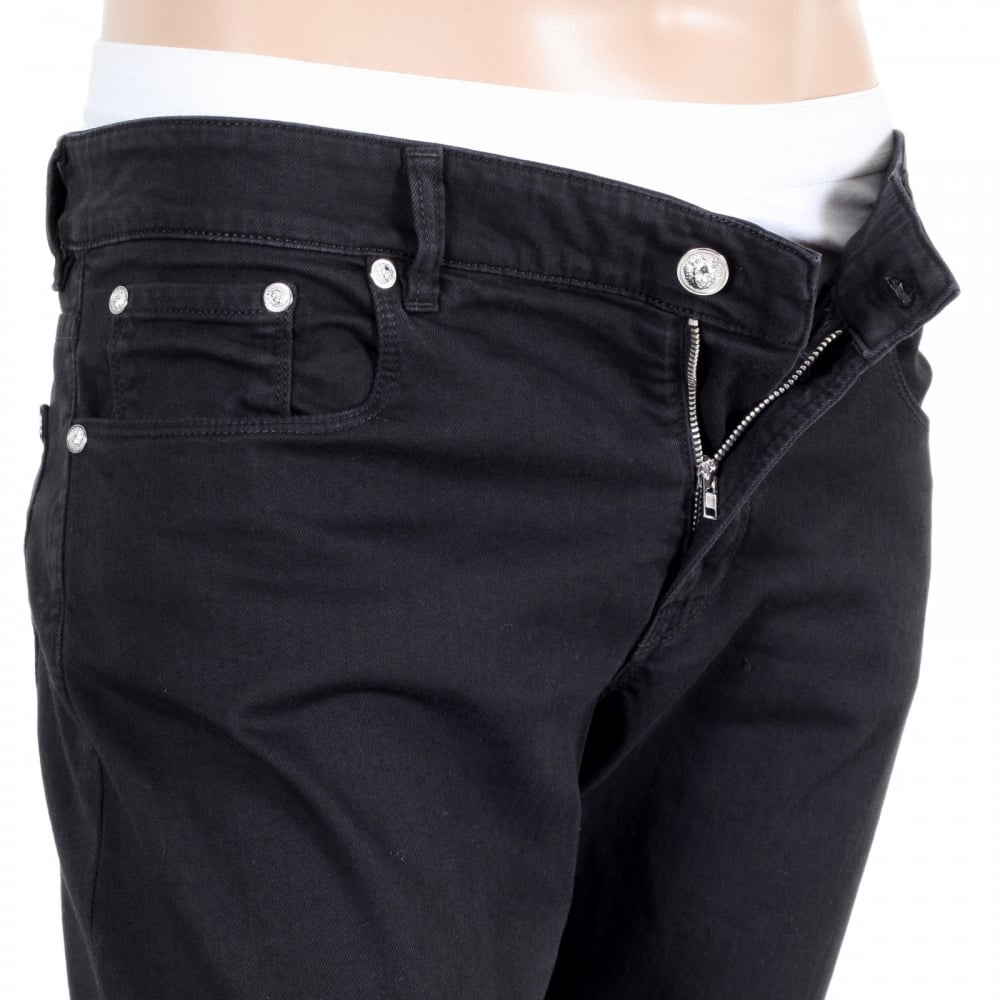 Mens Black Stretch Slimmer Fit Jeans with Silver Lion Head Rivets