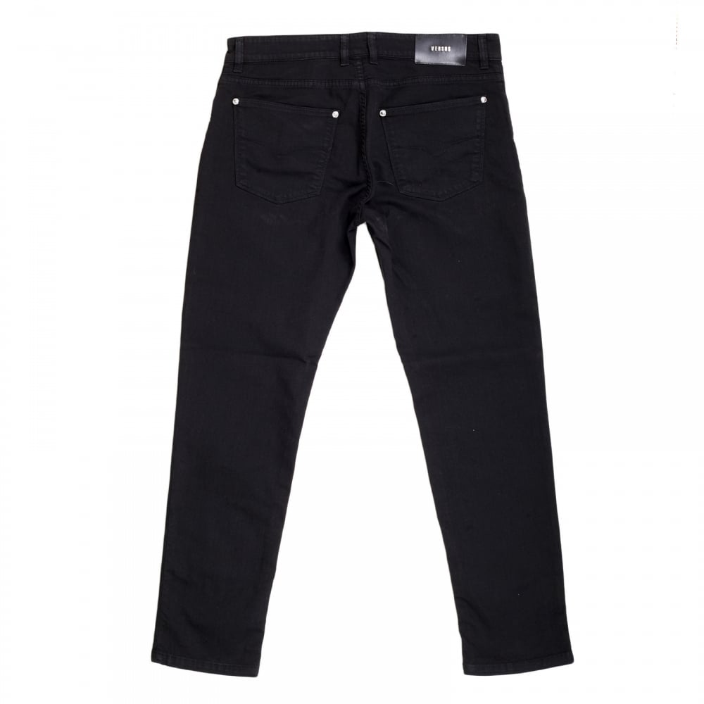Mens Black Stretch Slimmer Fit Jeans with Silver Lion Head Rivets