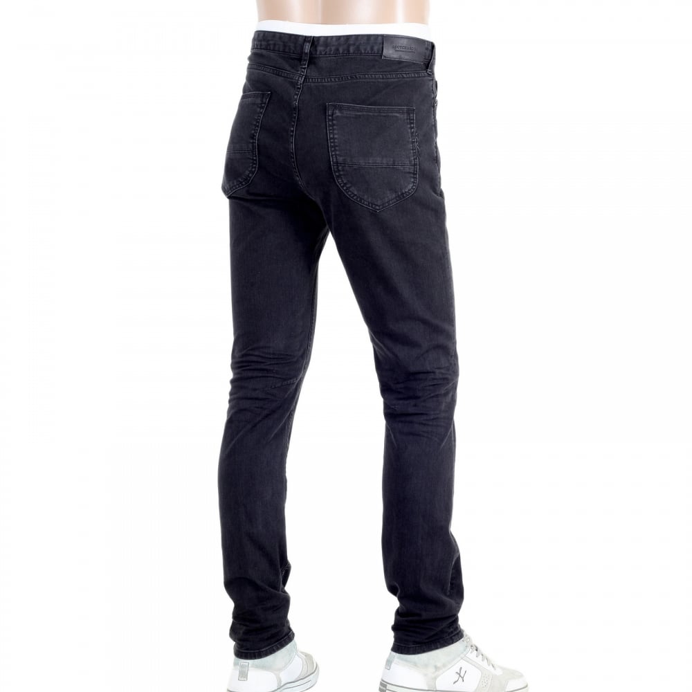 Mens Washed Stretch Black Skinny Fit Jeans with Zip Fly