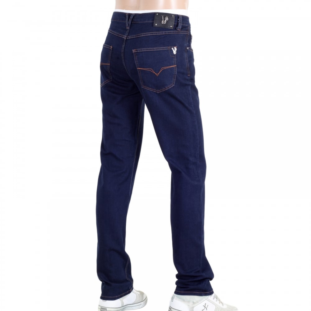 Dark Indigo Regular Fit Lower Waist Stretch Jeans with Zip Fly