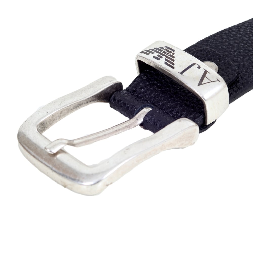 Mens Black 06196 R6 Leather Belt with Brand AJ and Signature Eagle logo on Metal Belt Loop
